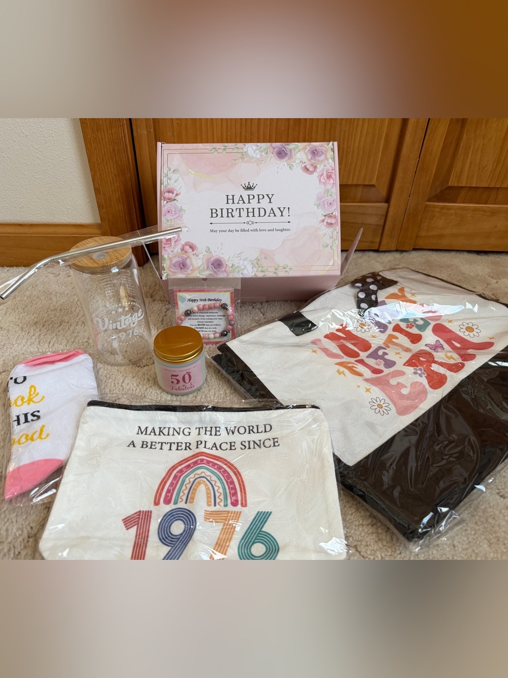 Happy Birthday 50th (1976) Pink Floral Gift Box — Birthday Gift Set NEW